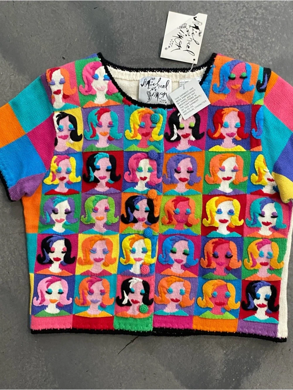 Vtg MICHAEL SIMON NEW YORK WOMENS SWEATER FACE STYLE Pop Art Color Sz M Women’s - Picture 3 of 7